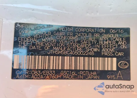 2016 Lexus Rc 300 z USA, uszkodzony, nr VIN JTHSM5BC4G5002248